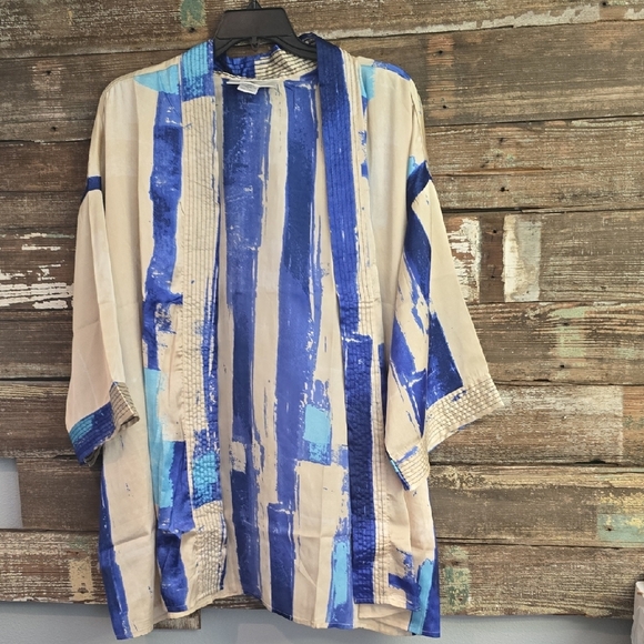 Z Stuido Accessories - Z Studio Blue and Tan Lightweight Silky Kimono